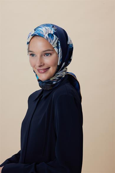 AKVA TİVİL İPEK EŞARP 90*90 CM - MAVİ