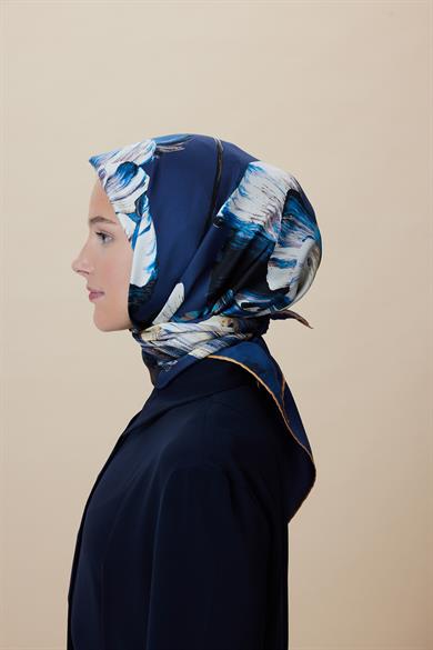 AKVA TİVİL İPEK EŞARP 90*90 CM - MAVİ