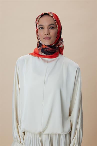 AKVA TİVİL İPEK EŞARP 90*90 CM - NARÇİÇEĞİ
