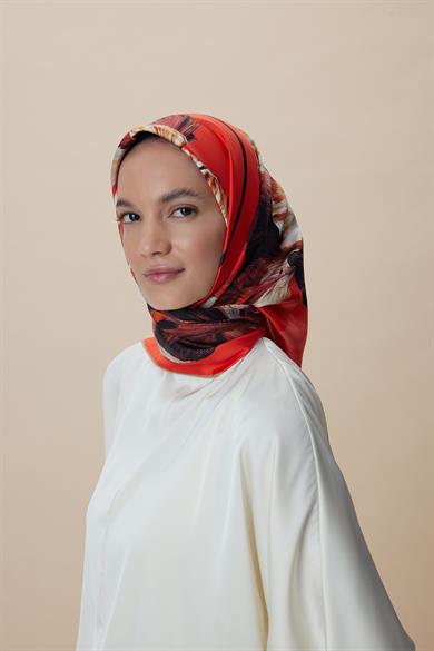 AKVA TİVİL İPEK EŞARP 90*90 CM - NARÇİÇEĞİ