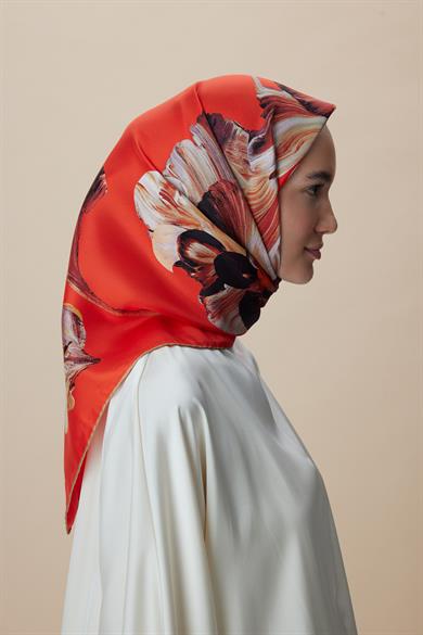 AKVA TİVİL İPEK EŞARP 90*90 CM - NARÇİÇEĞİ