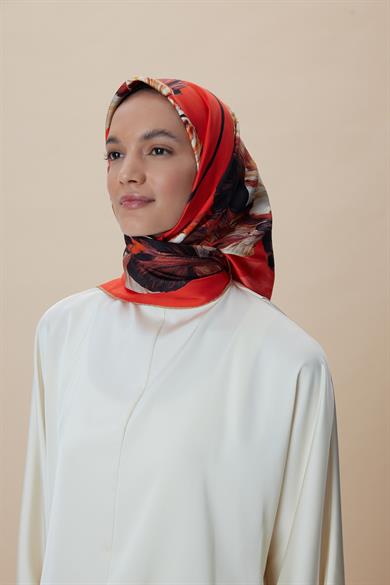 AKVA TİVİL İPEK EŞARP 90*90 CM - NARÇİÇEĞİ