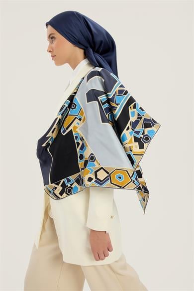 ALEV TİVİL İPEK EŞARP 90*90 CM - INDIGO