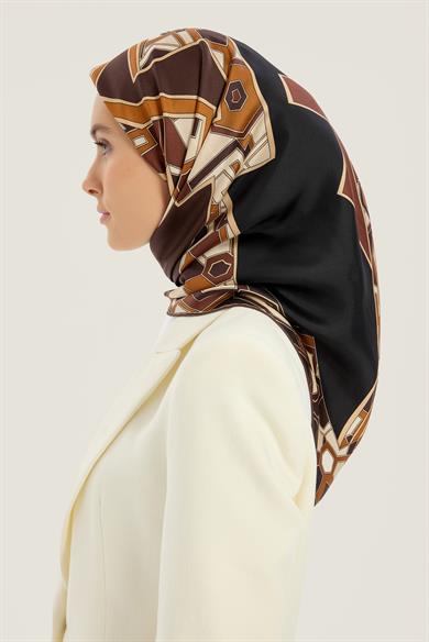 ALEV TİVİL İPEK EŞARP 90*90 CM - KAHVERENGİ