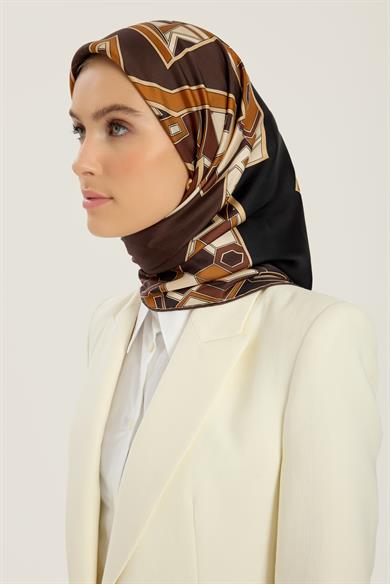 ALEV TİVİL İPEK EŞARP 90*90 CM - KAHVERENGİ