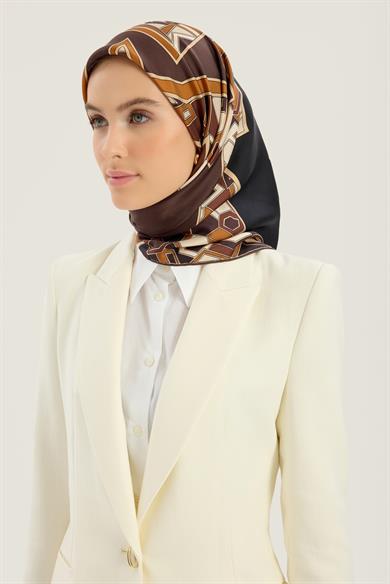 ALEV TİVİL İPEK EŞARP 90*90 CM - KAHVERENGİ