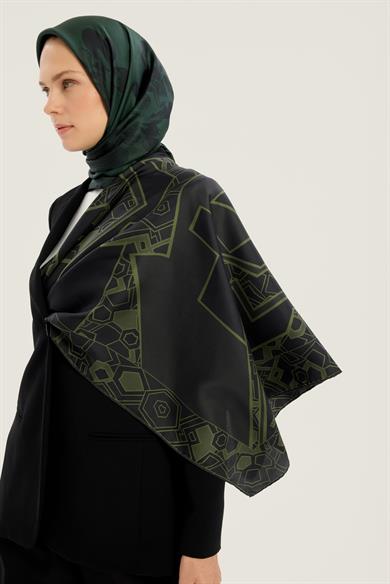 ALEV TİVİL İPEK EŞARP 90*90 CM - KOYU YEŞİL