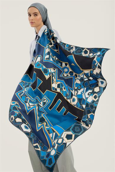 ALEV TİVİL İPEK EŞARP 90*90 CM - MAVİ