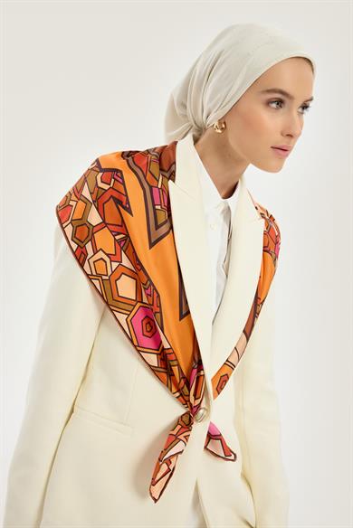 ALEV TİVİL İPEK EŞARP 90*90 CM - TURUNCU