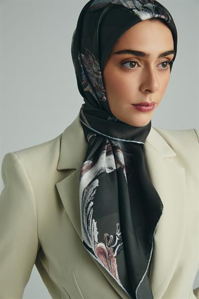 ANİ TİVİL İPEK EŞARP 90*90 CM - ACI KAHVE