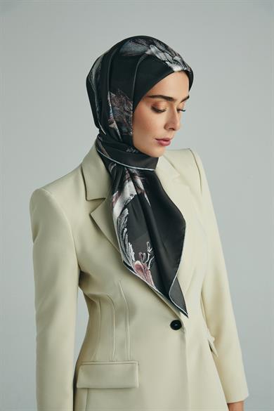 ANİ TİVİL İPEK EŞARP 90*90 CM - ACI KAHVE