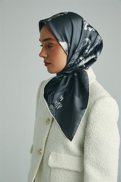 ANİ TİVİL İPEK EŞARP 90*90 CM - ANTRASİT