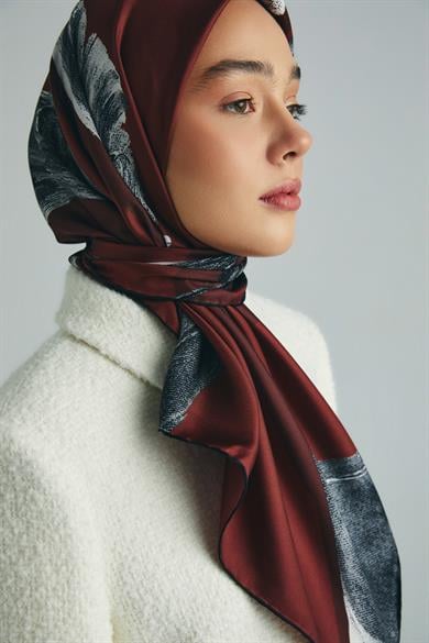 ANİ TİVİL İPEK EŞARP 90*90 CM - BORDO