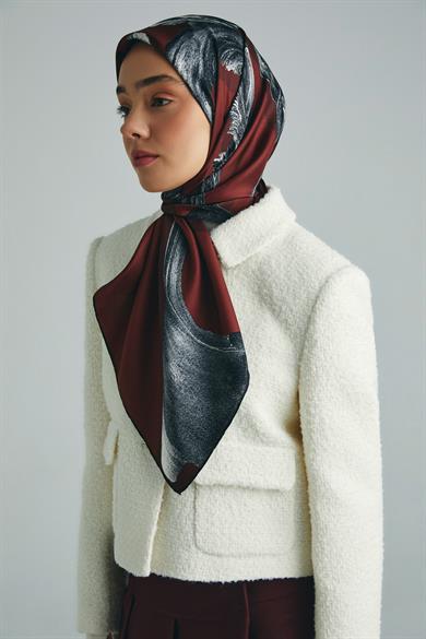 ANİ TİVİL İPEK EŞARP 90*90 CM - BORDO