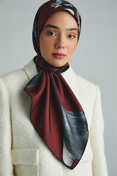 ANİ TİVİL İPEK EŞARP 90*90 CM - BORDO