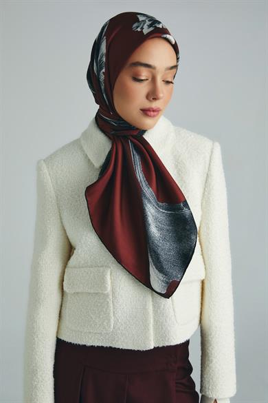 ANİ TİVİL İPEK EŞARP 90*90 CM - BORDO