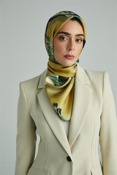 ANİ TİVİL İPEK EŞARP 90*90 CM - FISTIK YEŞİLİ