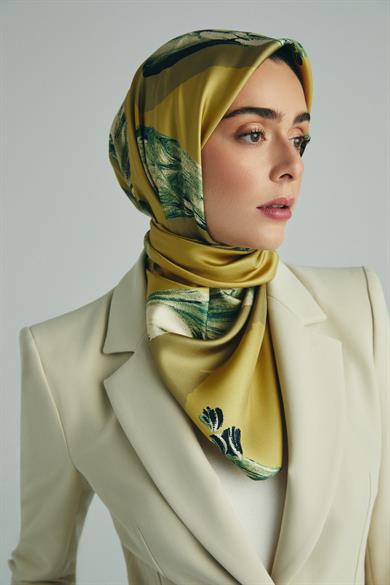ANİ TİVİL İPEK EŞARP 90*90 CM - FISTIK YEŞİLİ