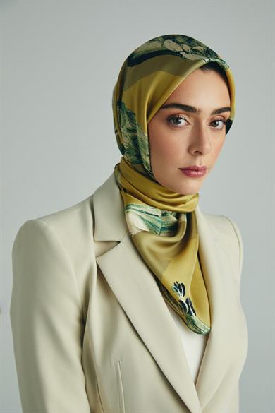 ANİ TİVİL İPEK EŞARP 90*90 CM - FISTIK YEŞİLİ
