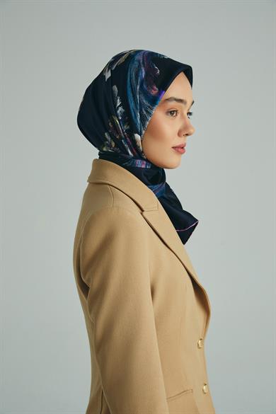 ANİ TİVİL İPEK EŞARP 90*90 CM - LACİVERT