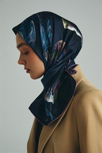 ANİ TİVİL İPEK EŞARP 90*90 CM - LACİVERT