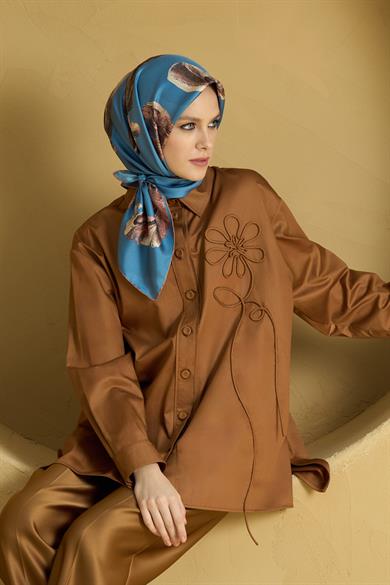 ANİ TİVİL İPEK EŞARP 90*90 CM - MAVİ