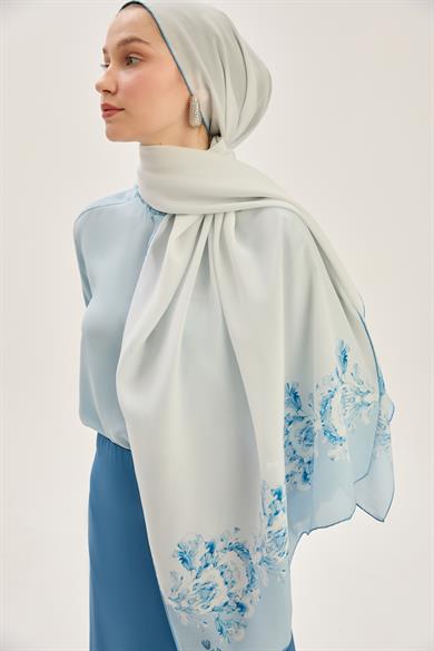 AREN KREP İPEK ŞAL 70*190 CM - MAVİ