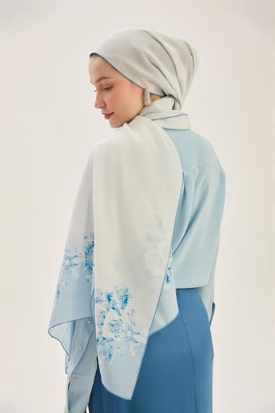 AREN KREP İPEK ŞAL 70*190 CM - MAVİ
