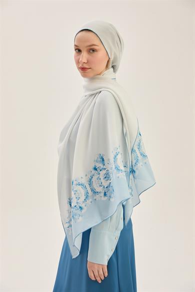 AREN KREP İPEK ŞAL 70*190 CM - MAVİ