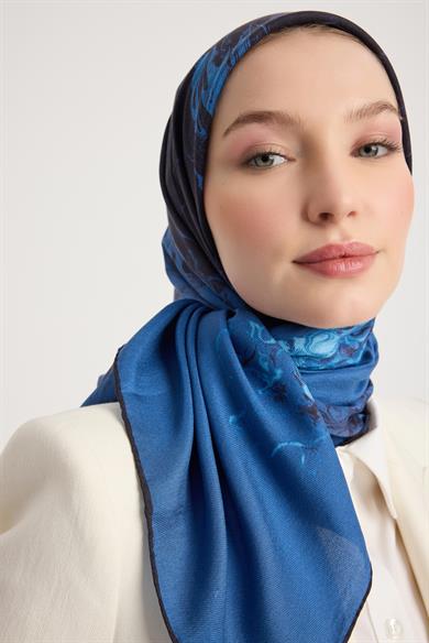 ARIN PAMUK İPEK EŞARP 100*100 CM - MAVİ