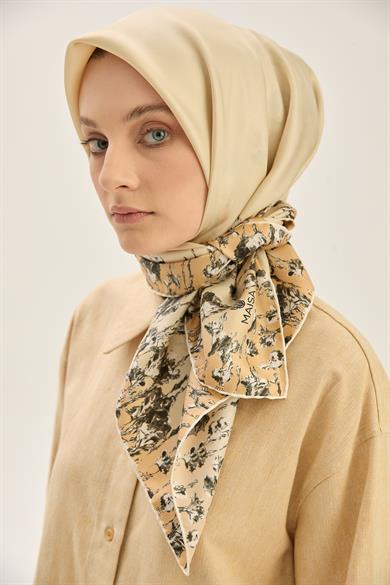 ARUS TİVİL İPEK EŞARP 90*90 CM - BEJ