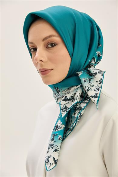 ARUS TİVİL İPEK EŞARP 90*90 CM - PETROL MAVİ