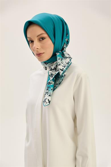 ARUS TİVİL İPEK EŞARP 90*90 CM - PETROL MAVİ