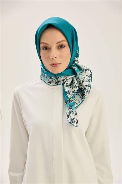 ARUS TİVİL İPEK EŞARP 90*90 CM - PETROL MAVİ