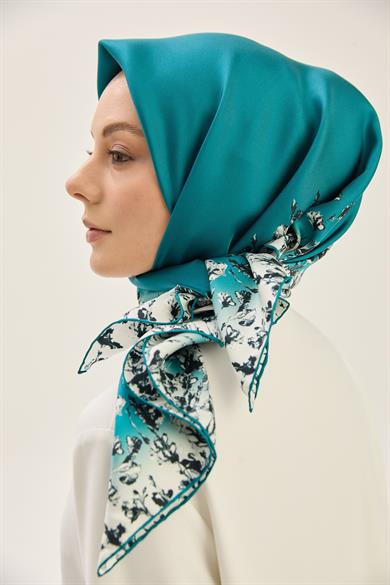 ARUS TİVİL İPEK EŞARP 90*90 CM - PETROL MAVİ