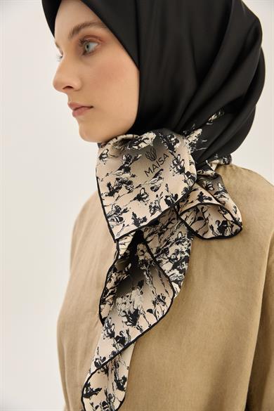 ARUS TİVİL İPEK EŞARP 90*90 CM - SİYAH