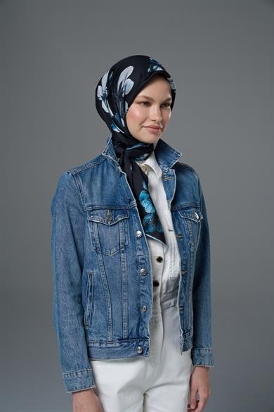 ASEL TİVİL İPEK EŞARP 90*90 - LACİVERT 