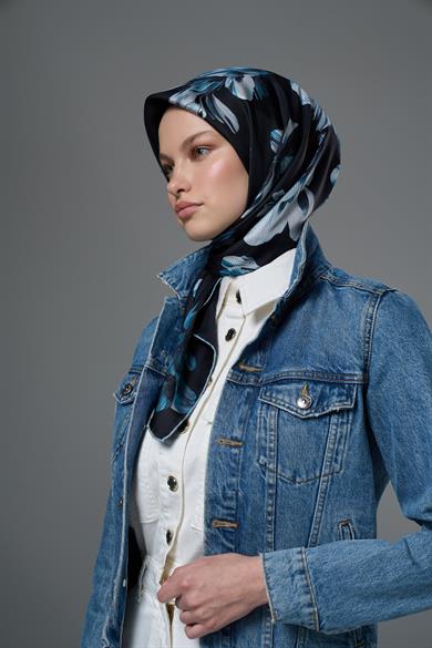 ASEL TİVİL İPEK EŞARP 90*90 - LACİVERT 