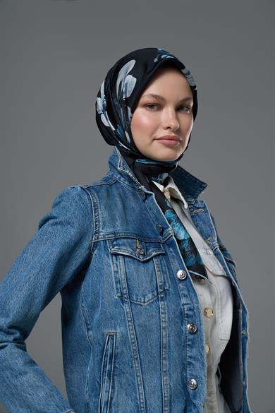 ASEL TİVİL İPEK EŞARP 90*90 - LACİVERT 