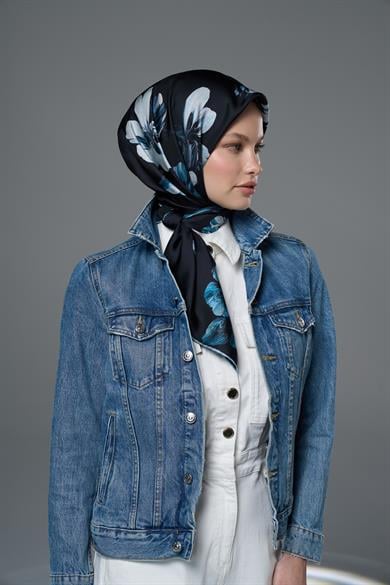 ASEL TİVİL İPEK EŞARP 90*90 - LACİVERT 