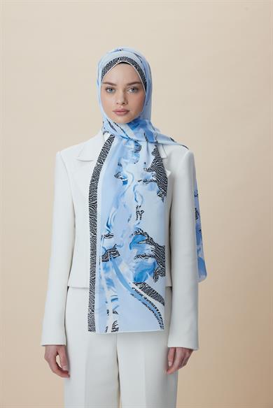 AYÇIL KREP İPEK ŞAL 70*190 CM - AÇIK MAVİ