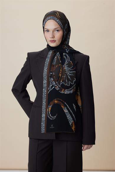 AYÇIL KREP İPEK ŞAL 70*190 CM - KOYU KAHVERENGİ