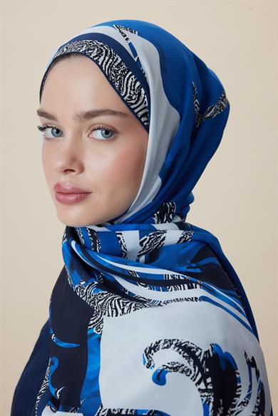 AYÇIL KREP İPEK ŞAL 70*190 CM - MAVİ