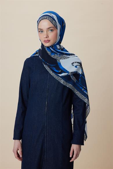 AYÇIL KREP İPEK ŞAL 70*190 CM - MAVİ