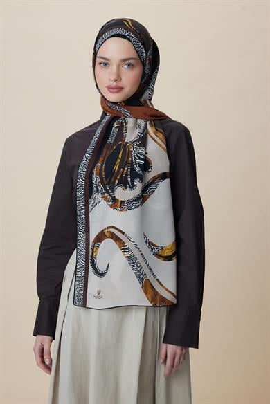 AYÇIL KREP İPEK ŞAL 70*190 CM - TABA