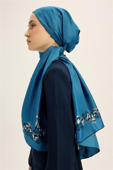 BADE MULBERRY İPEK ŞAL 70*190 CM - MAVİ