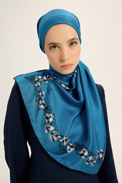 BADE MULBERRY İPEK ŞAL 70*190 CM - MAVİ