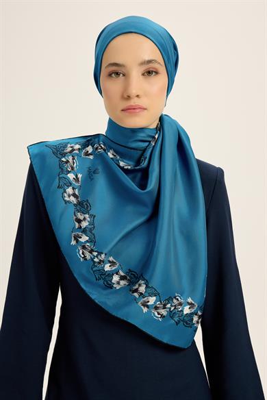 BADE MULBERRY İPEK ŞAL 70*190 CM - MAVİ