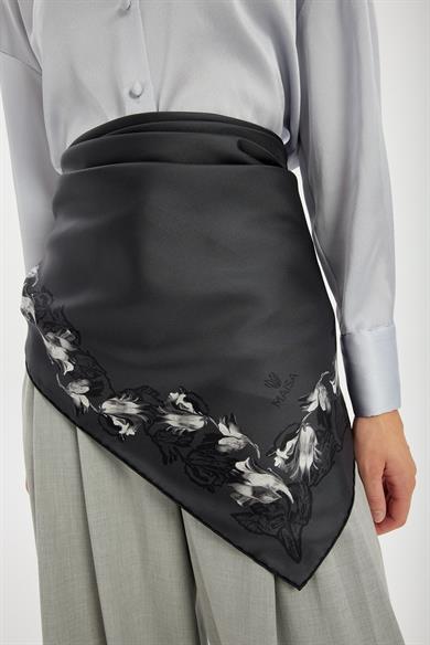 BADE TİVİL İPEK EŞARP 90*90 CM - ANTRASİT