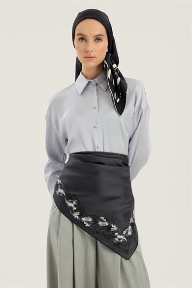 BADE TİVİL İPEK EŞARP 90*90 CM - ANTRASİT